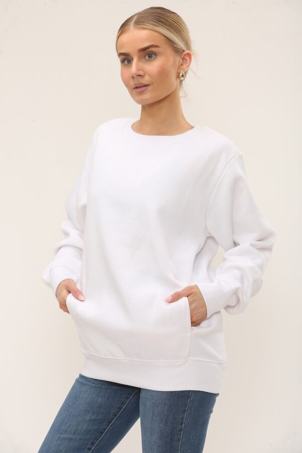 White Long Sleeve Casual Crewneck Loose Fit Sweatshirt