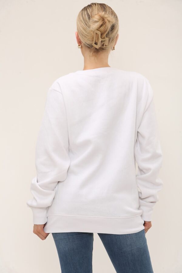 White Long Sleeve Casual Crewneck Loose Fit Sweatshirt