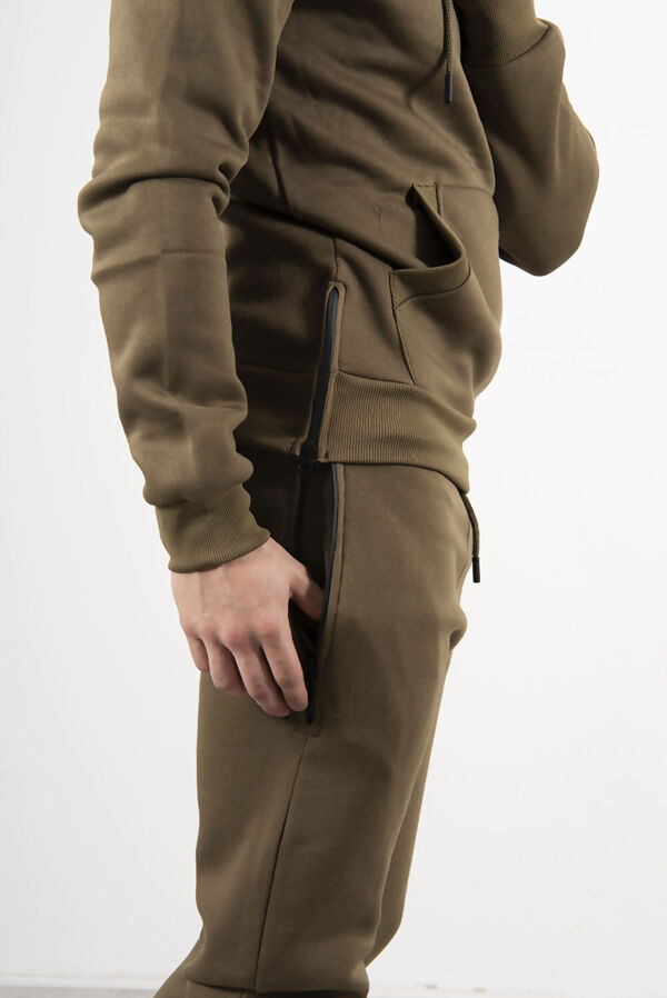 Khaki Block Hem Zipper Pullover Skinny Tracksuit