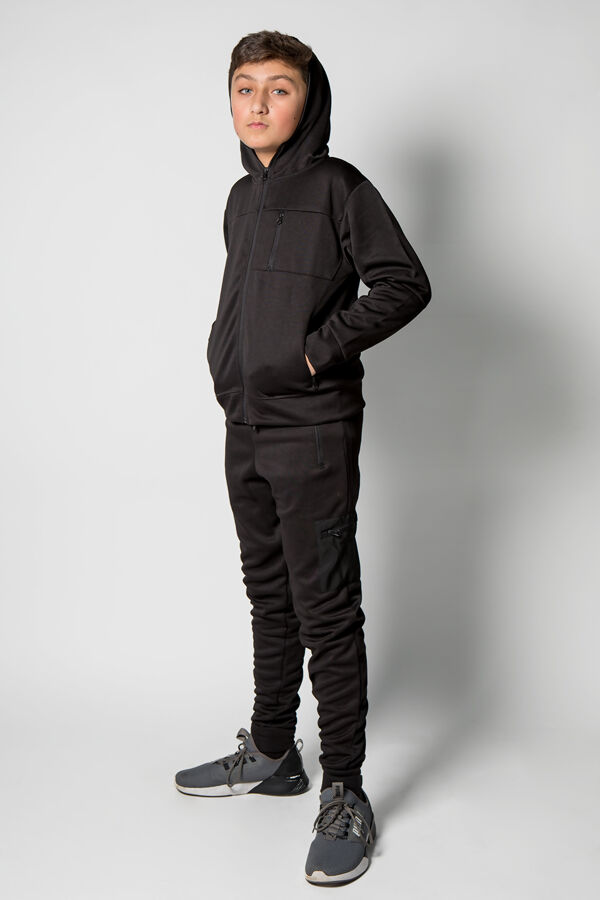 Kids Black Hybrid Pocket Zipped Tracksuit