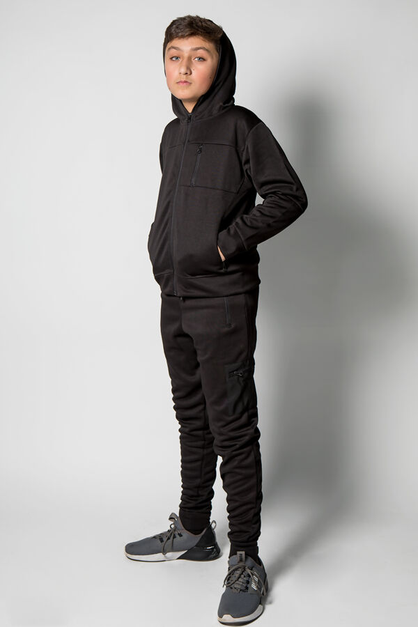 Kids Black Hybrid Pocket Zipped Tracksuit
