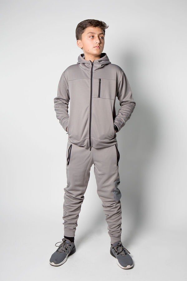Kids Grey Hybrid Pocket Zipped Tracksuit