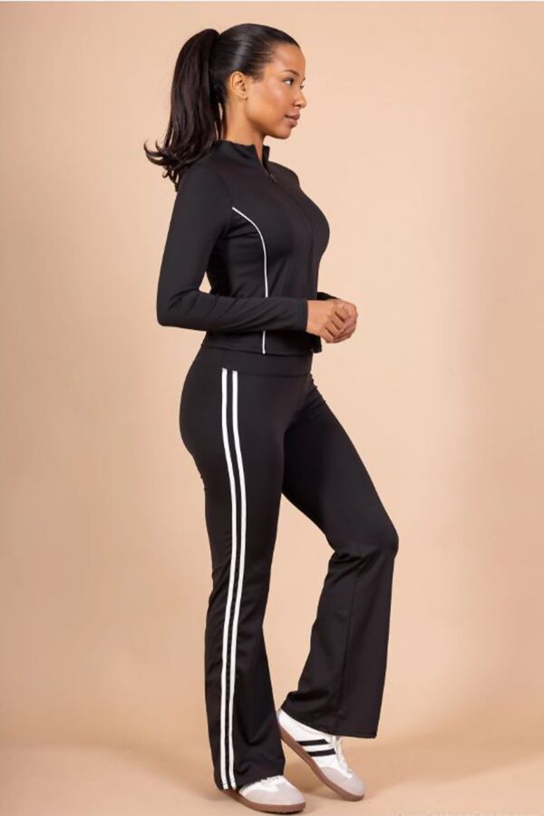 Active Zipped Jacket With Side Stripes Flared Trouser