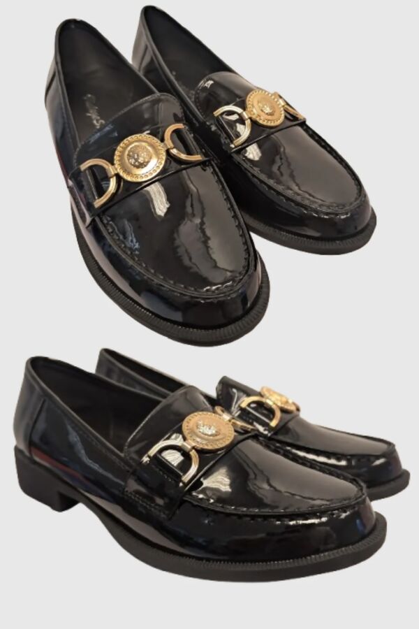 Black Designer Patent Slip on Loafer