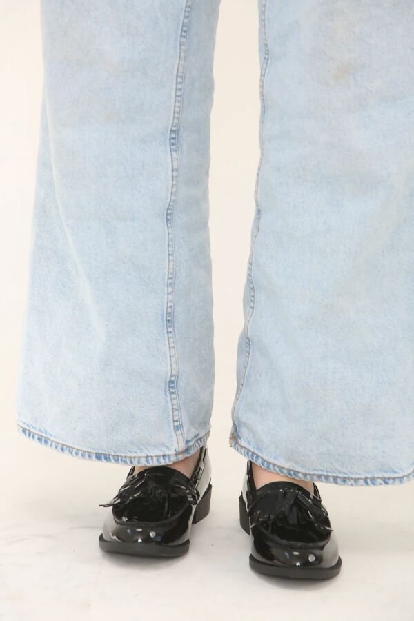 Black Patent Slip On Fringe Tassel Loafer