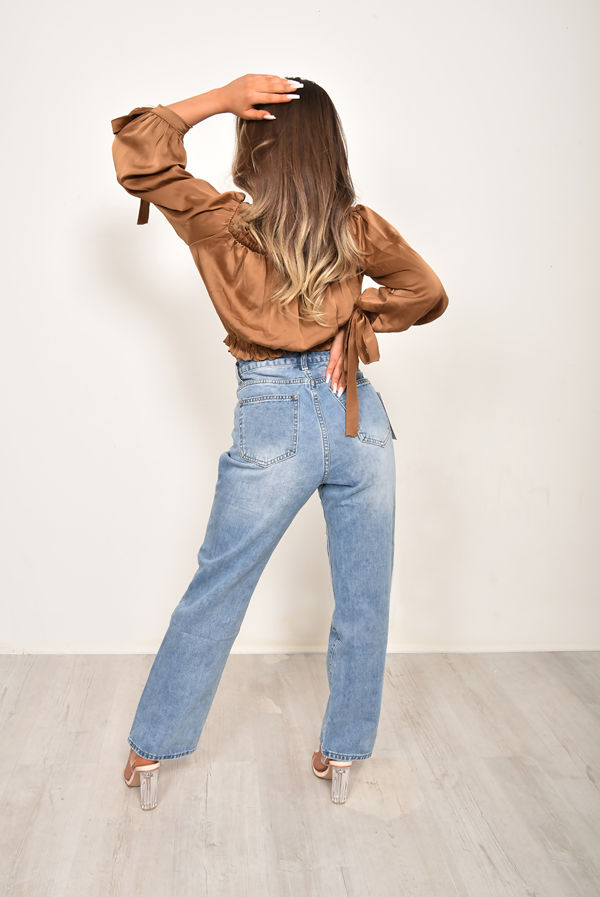 Mid Wash Distressed Baggy Jeans