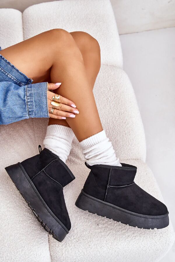 Black Ultra Mini Platform Faux Fur Lined Ankle Boots