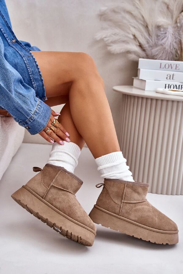 Camel Ultra Mini Platform Faux Fur Lined Ankle Boots
