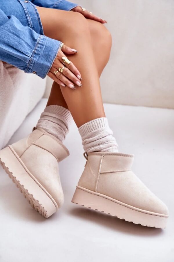 Cream Ultra Mini Platform Faux Fur Lined Ankle Boots