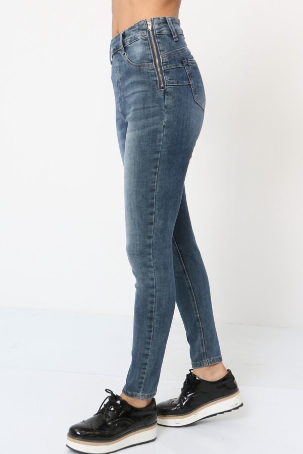 Mid Wash Side Zip Skinny Jeans | J5Fashion