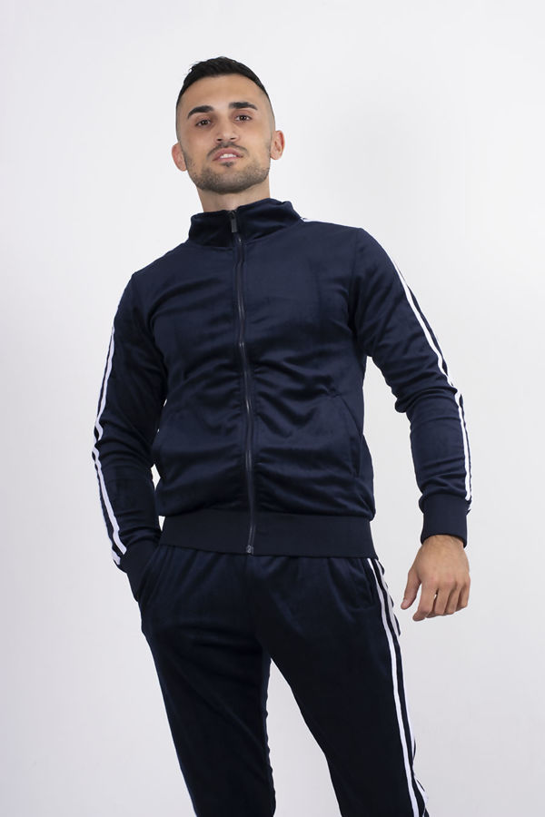 Wholesale Aarhon Navy Double Striped Band Velour Tracksuit