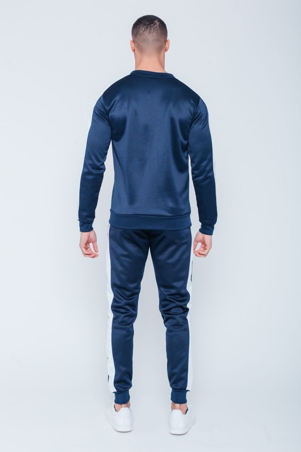 Navy with White Tape Zip Up Tracksuit