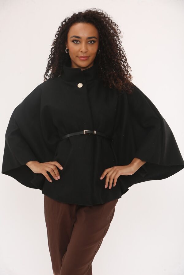 Wool Blend Belted Cape Coat