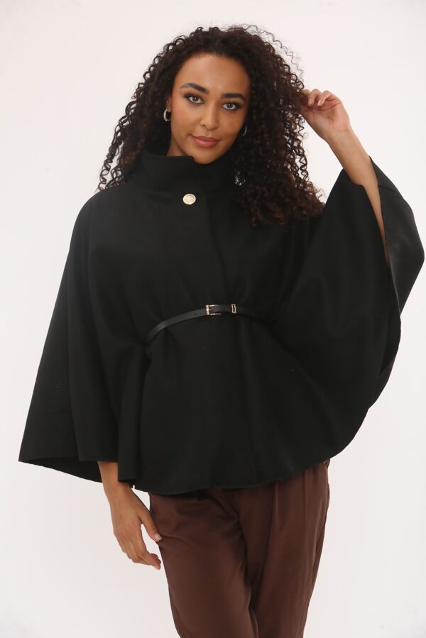 Wool Blend Belted Cape Coat
