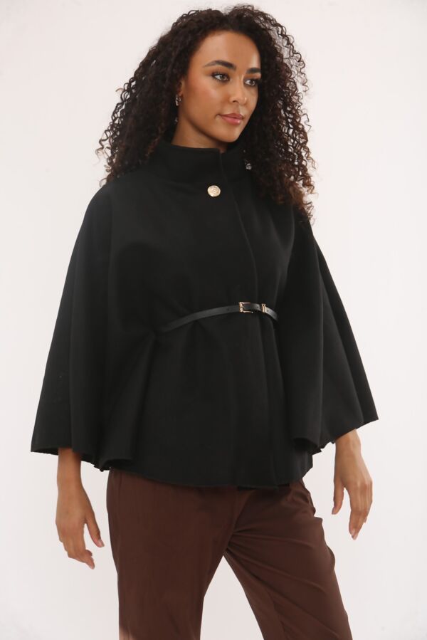 Wool Blend Belted Cape Coat