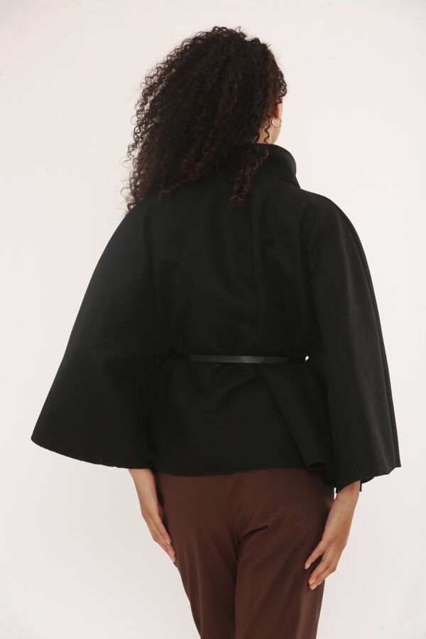 Wool Blend Belted Cape Coat