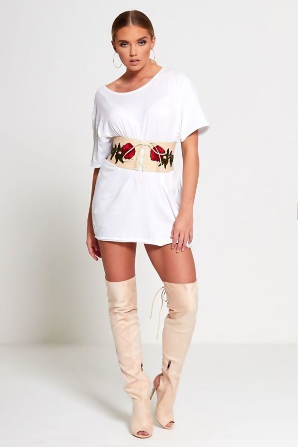 Nude Floral Embroidered Corset Belt