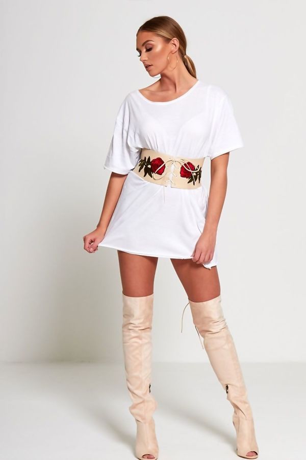 Nude Floral Embroidered Corset Belt