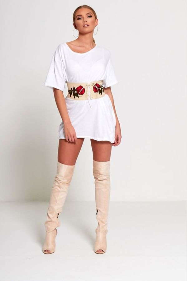 Nude Floral Embroidered Corset Belt