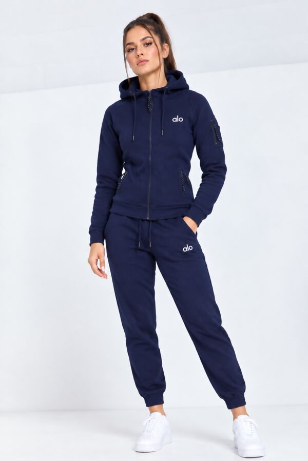 Navy Zipped Through Skinny Fit Hood Printed Tracksuit