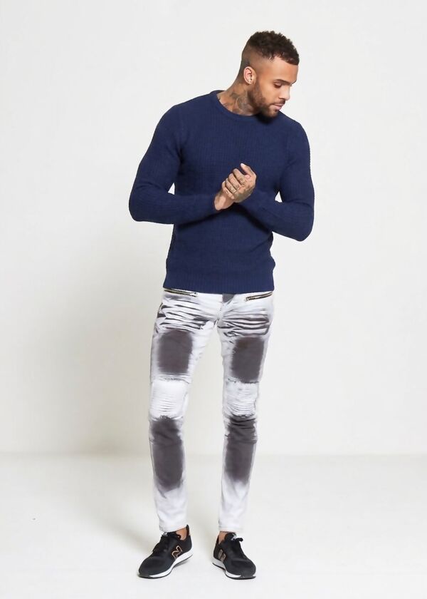 Navy Waffle Knitted Jumper