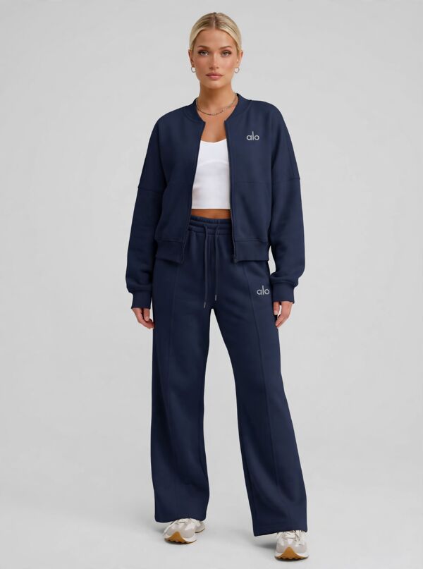 Slate Grey Printed Bomber Sweatshirt With Straight Leg Jogger