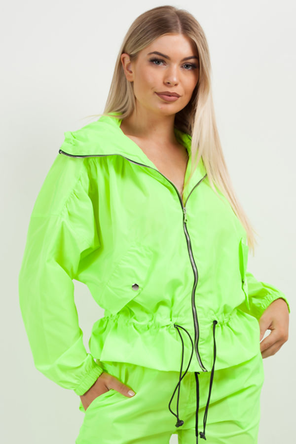 Wholesale Neon Lime Hooded Festival Jacket