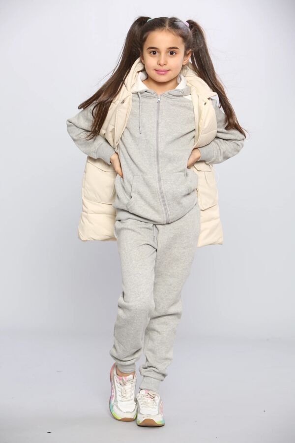 Girls Beige Pocket Front Puffer Gilet