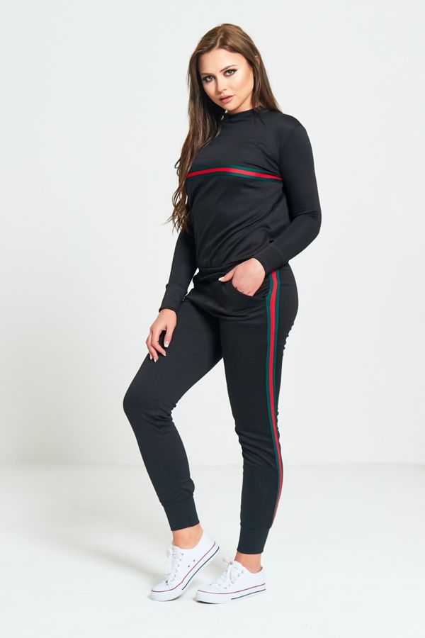 black tracksuit red stripe