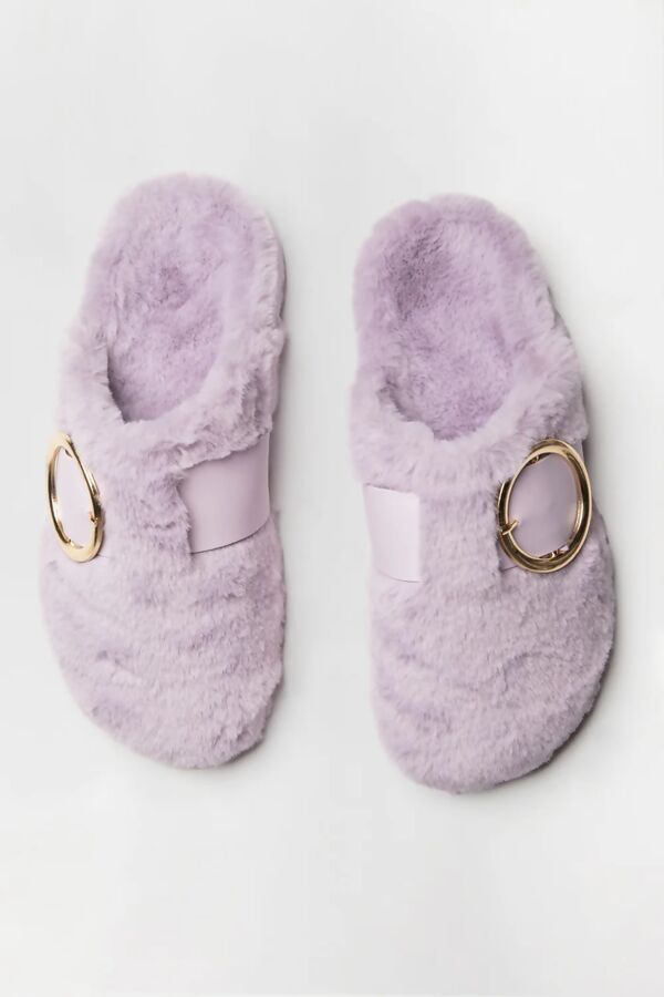Job Lot Fluffy Faux Fur Buckle Mule