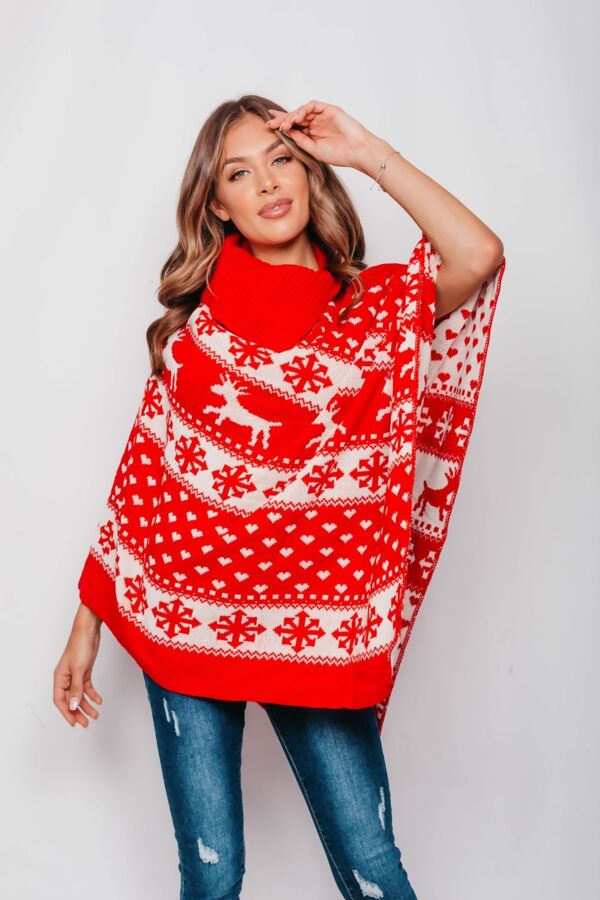 Red Christmas Reindeer Poncho