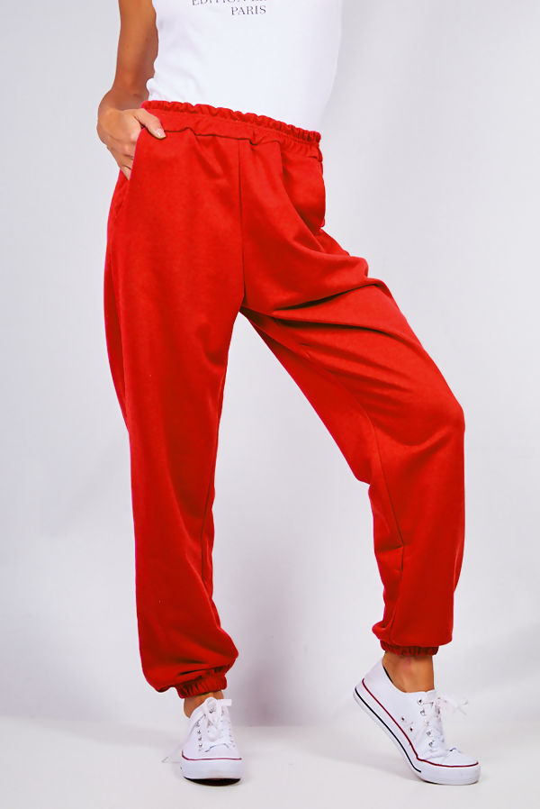 red oversized joggers