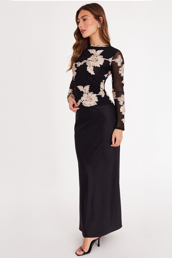 Long Sleeve Mesh Floral Applique Top