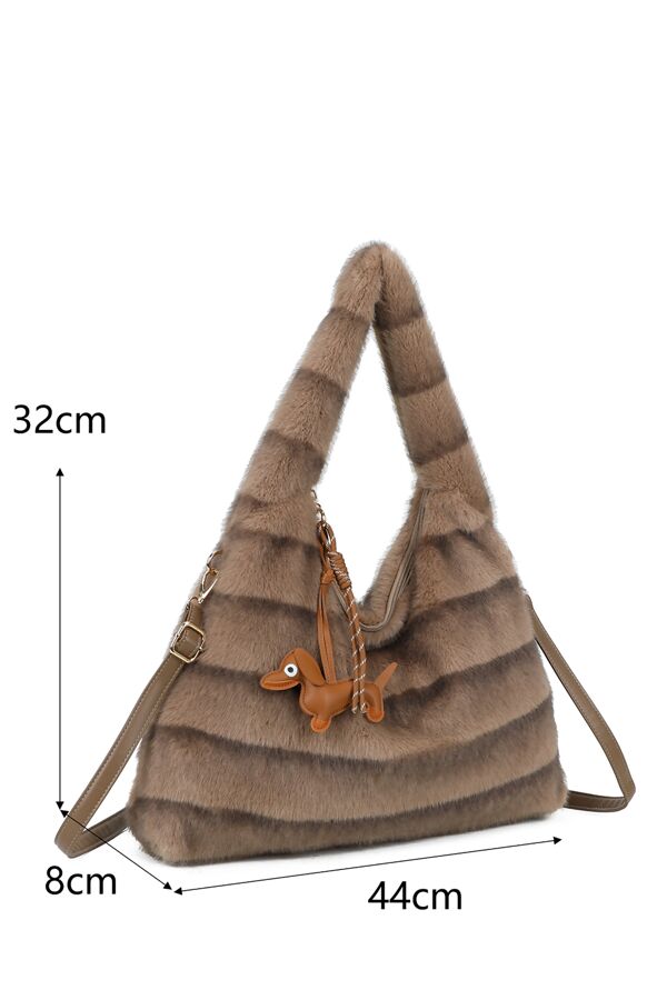 Fluffy Large Hobo Bag With Dog Charm