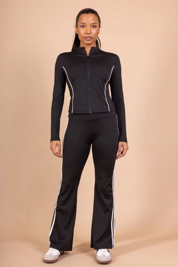 Active Zipped Jacket With Side Stripes Flared Trouser