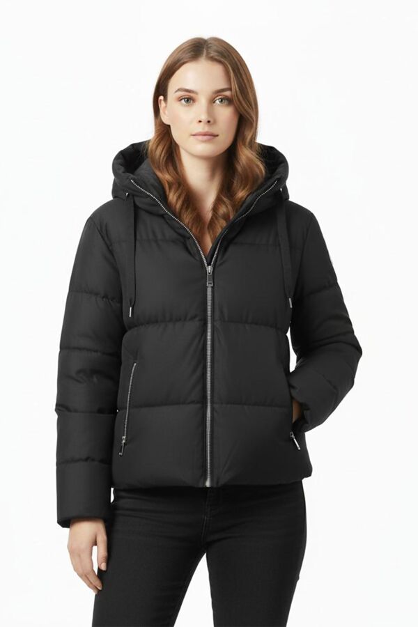 Black Short Insulated Hooded Puffer Coat