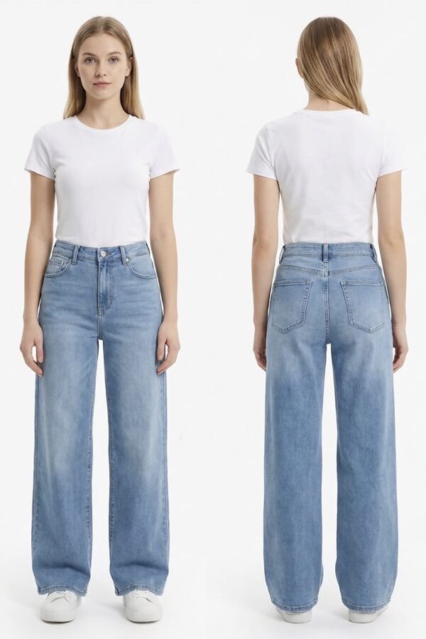 Blue High Waist Wide Leg Jeans
