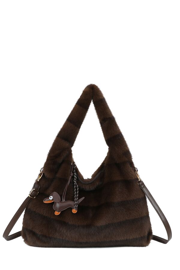 Fluffy Large Hobo Bag With Dog Charm