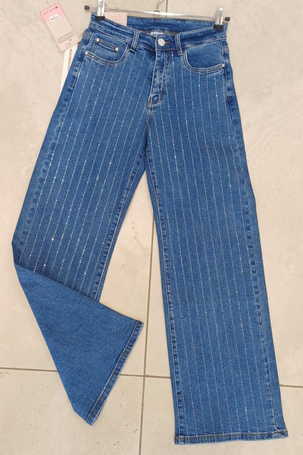 Blue Wide Leg Studded Stripe Jeans