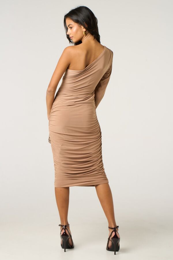 Stone Ruched One Sleeve Bodycon Dress-Copy