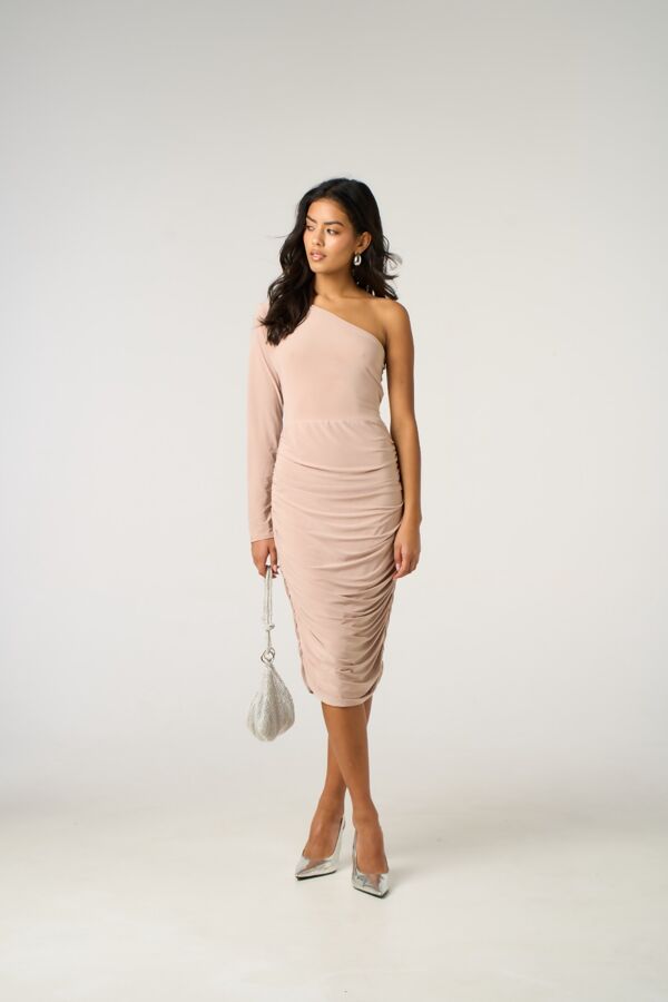 Stone Ruched One Sleeve Bodycon Dress