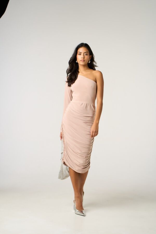Stone Ruched One Sleeve Bodycon Dress