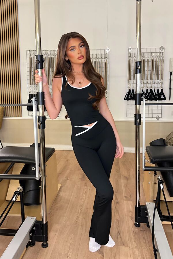 Black Contrast Sculpt Vest Top And Flared Gym Set