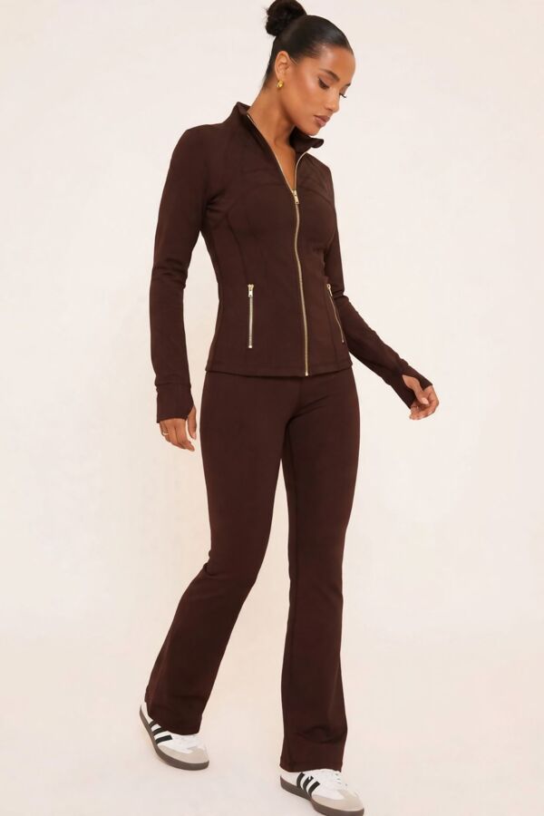 Black Sculpted Zip-Up Jacket & Flare Leggings Set