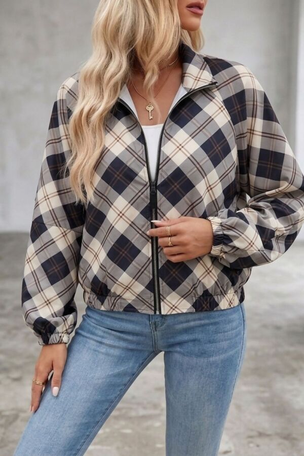 Large Cheque Printed Windbreaker Jacket