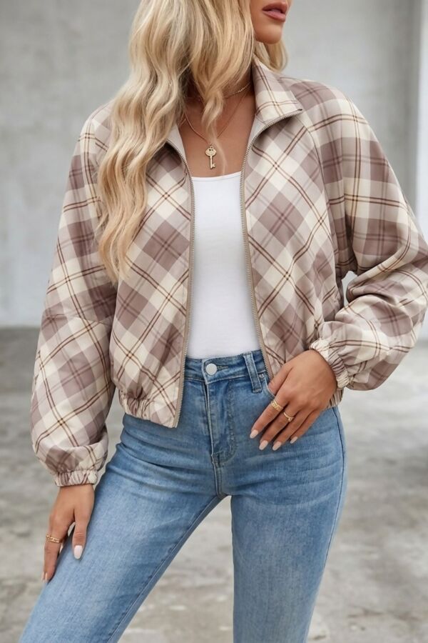 Large Cheque Printed Windbreaker Jacket