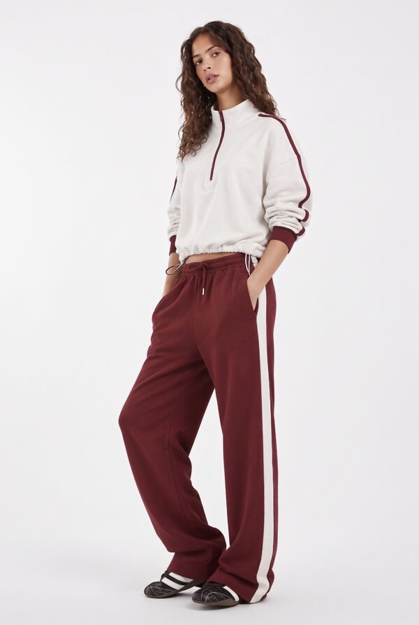 Black Contrast Zip-Up Top & Wide-Leg Side-Stripe Trouser Co-Ord Set