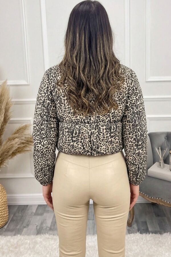Leopard Print Sequin Puffer Jacket
