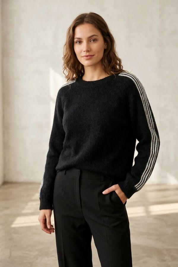 Ribbed Collar Stripe Sleeve Knit Jumper