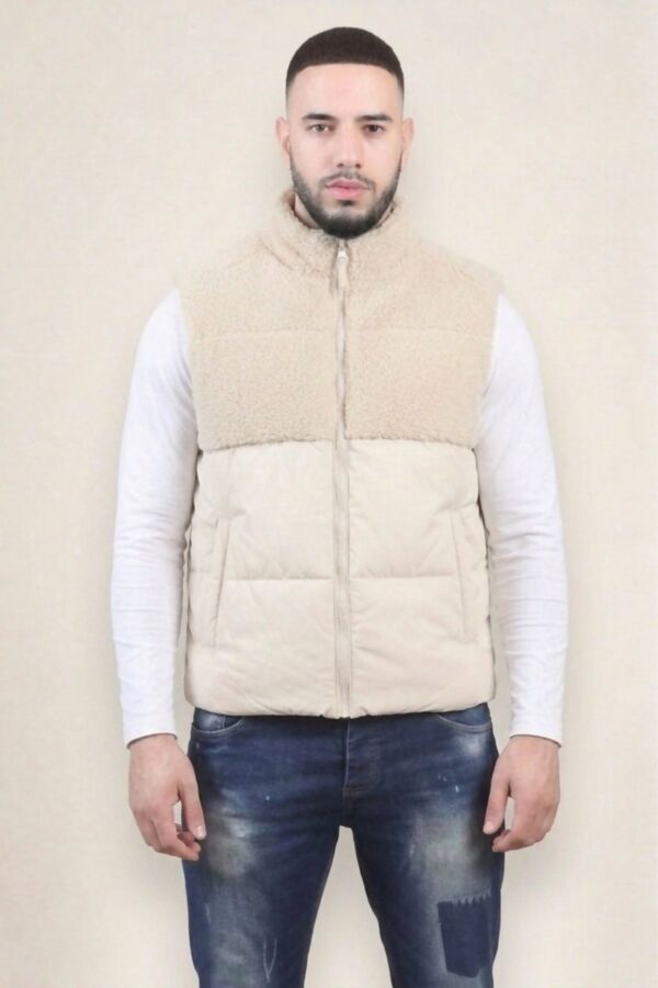 Stone Borg Panel Padded Zip Up Gilet